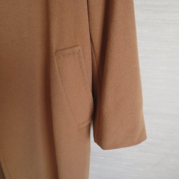 Wool and Cashmere Camel Beige Tan Long Tie Waist Elegant Coat S Small - Picture 6 of 11